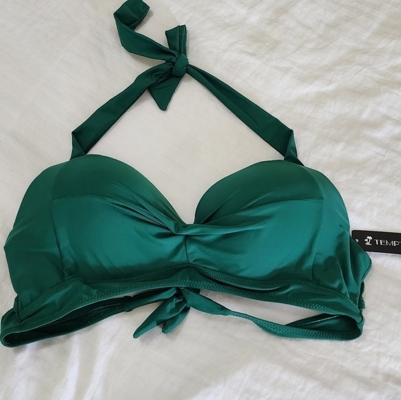 Tempt Me Emerald Green Bikini Swim Top Halter Retro Bathing Suit size XL NWT - Picture 5 of 5